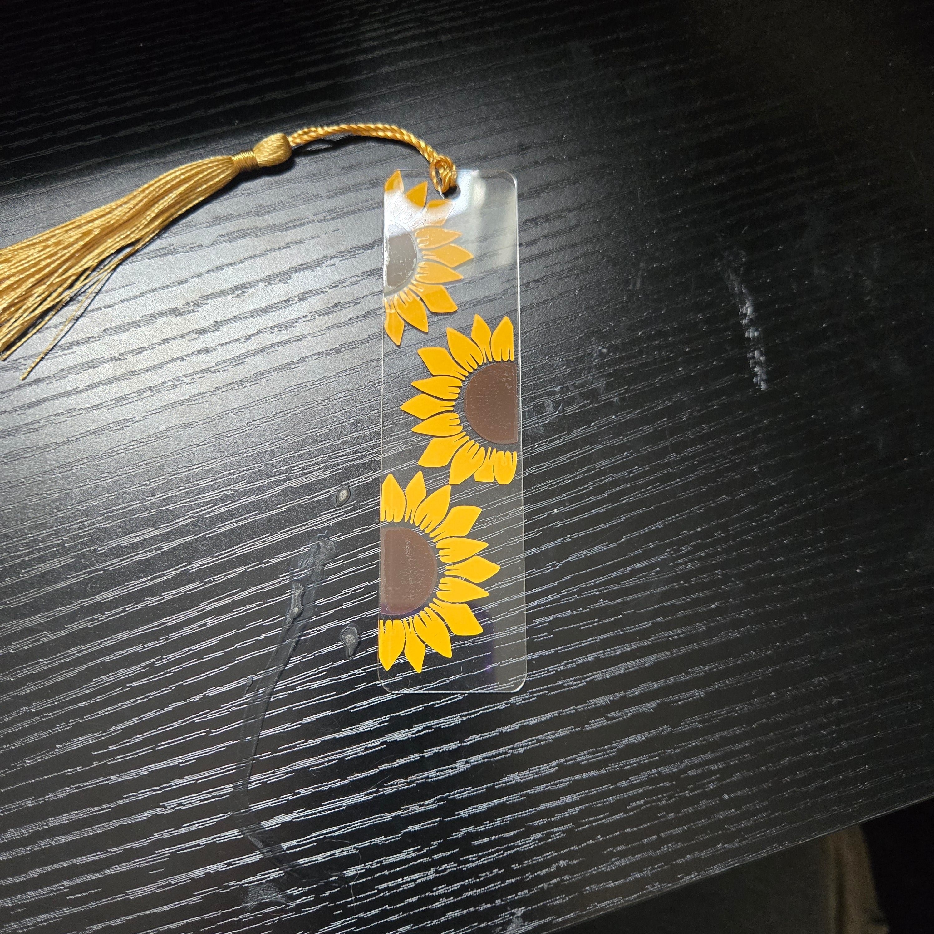 Marque-page acrylique avec pompon - Tournesols