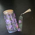 Ensemble verre 16 oz + marque page acrylique - Empreintes de chat mauve