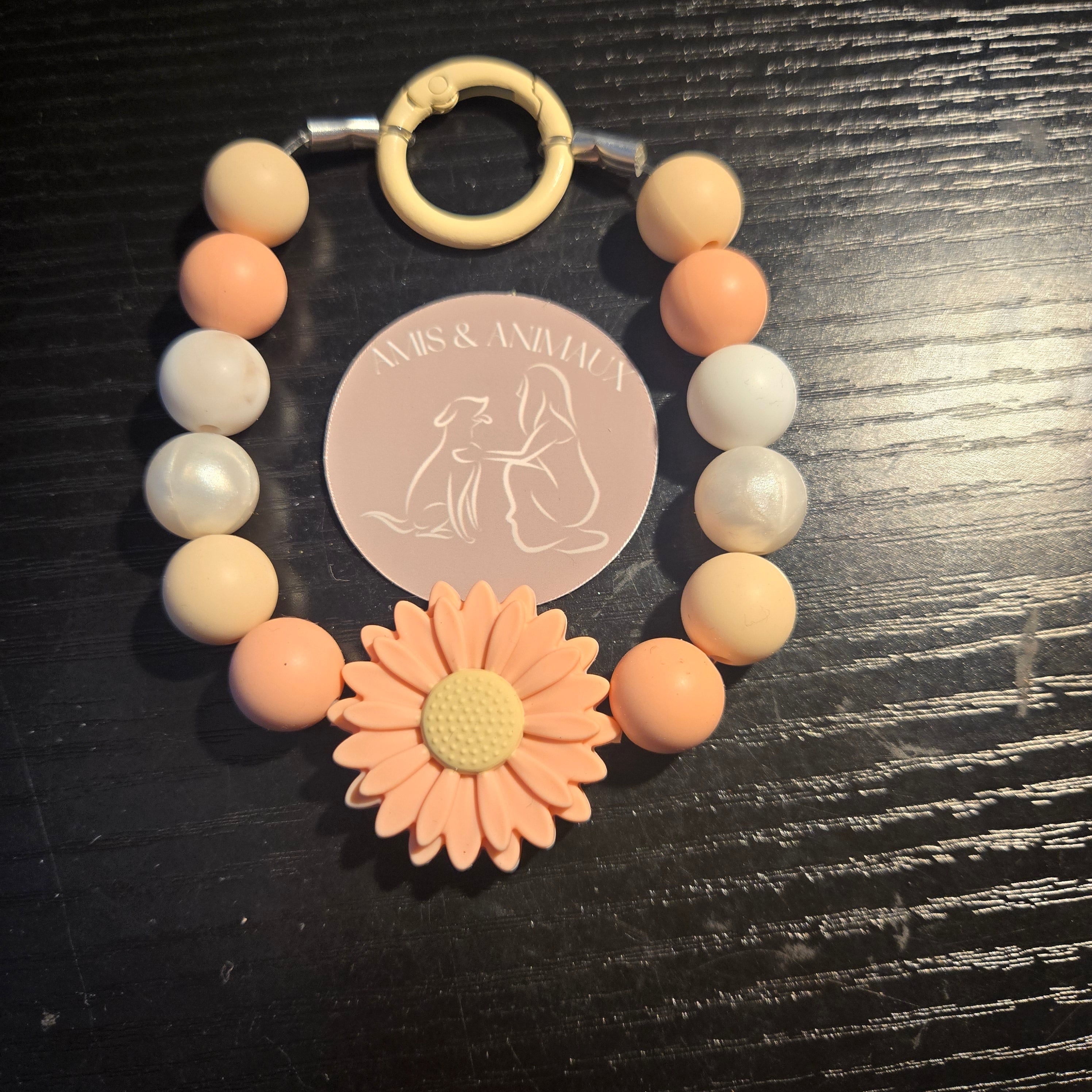 Collier en perle silicone - Couleur beige, rose et blanc