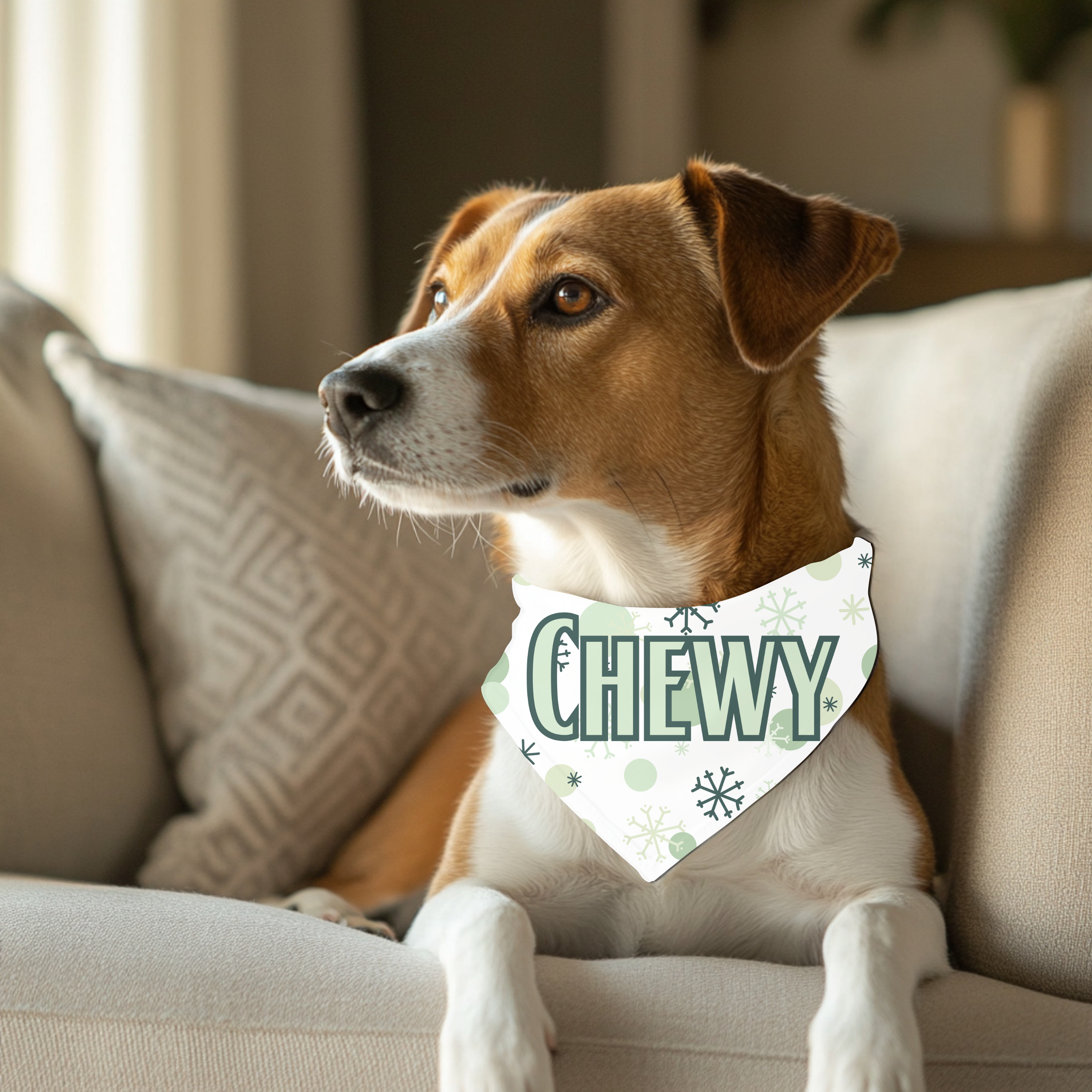 Bandana pour animaux - Flocons vert personnalisé