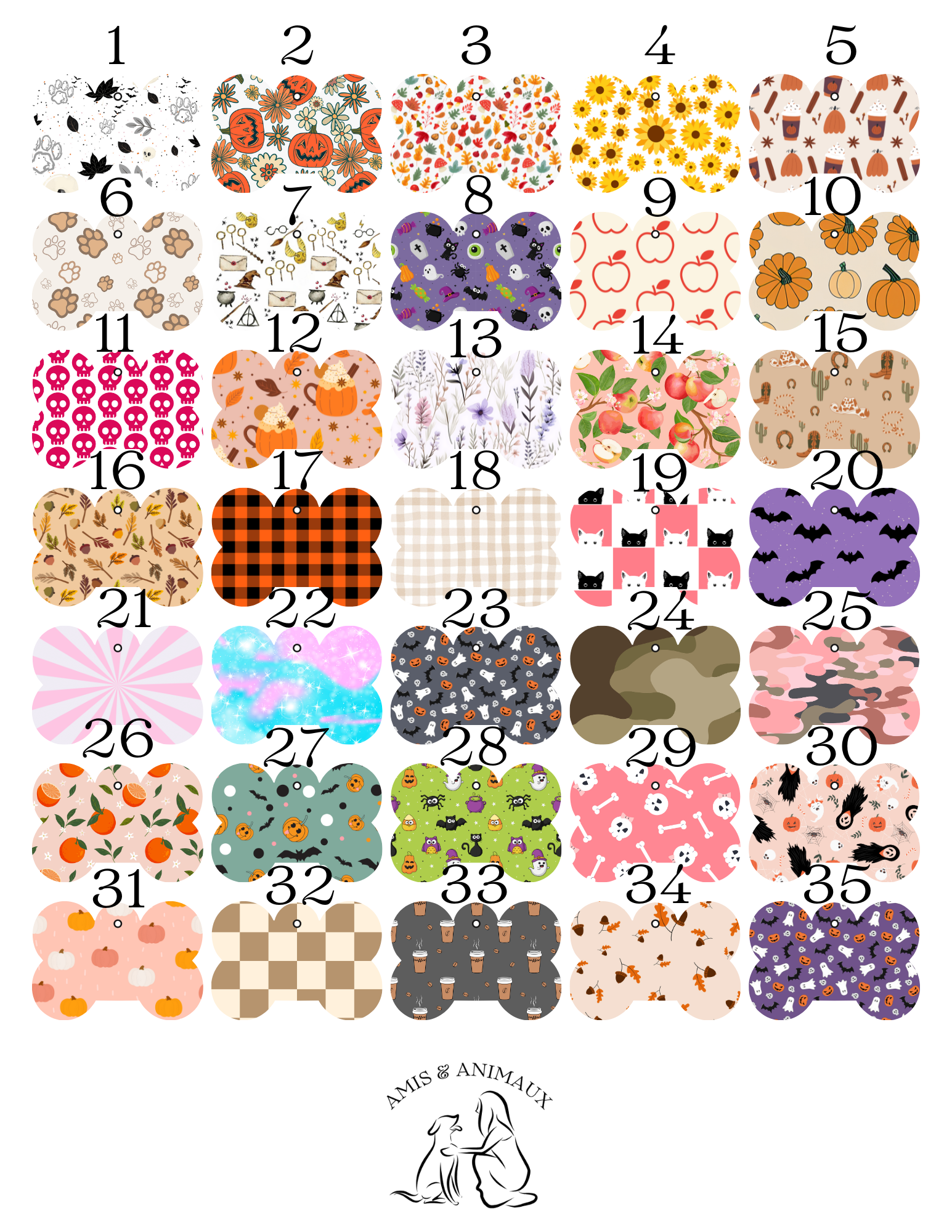Médaille forme os pour chien ou chat - Collection Automne