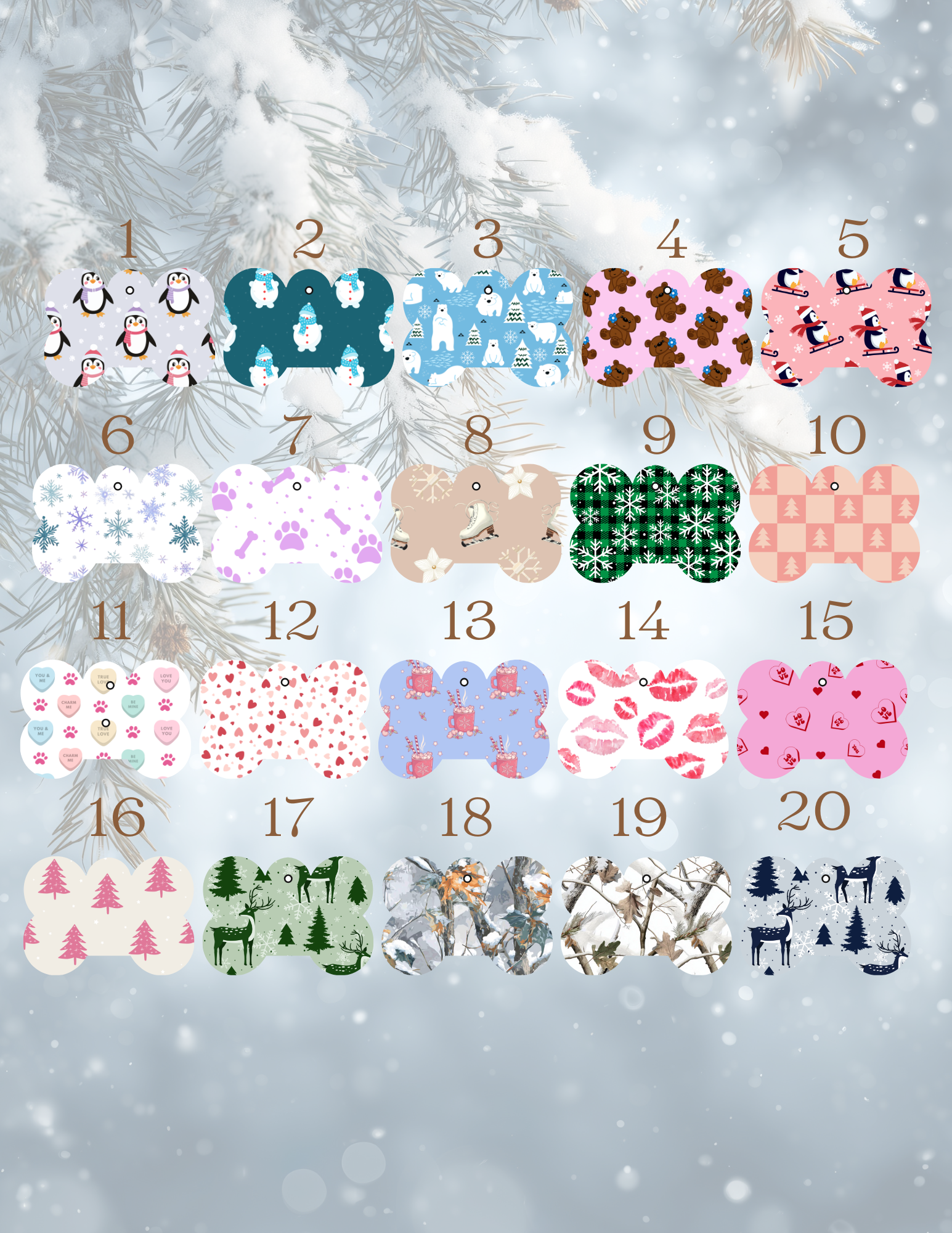 Médaille forme os pour chien ou chat - Collection Hiver