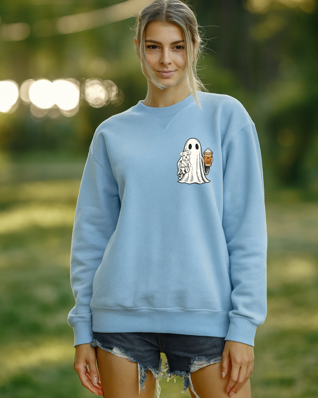 Sweatshirt bleu - Fantôme et son animal à personnaliser