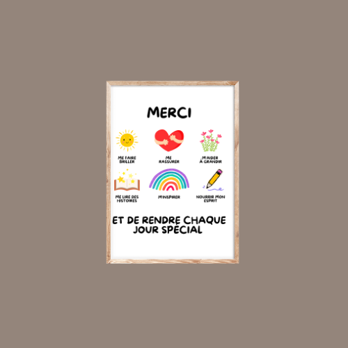 Affiche personnaliser professeur/éducatrice - Merci de m'aider à grandir
