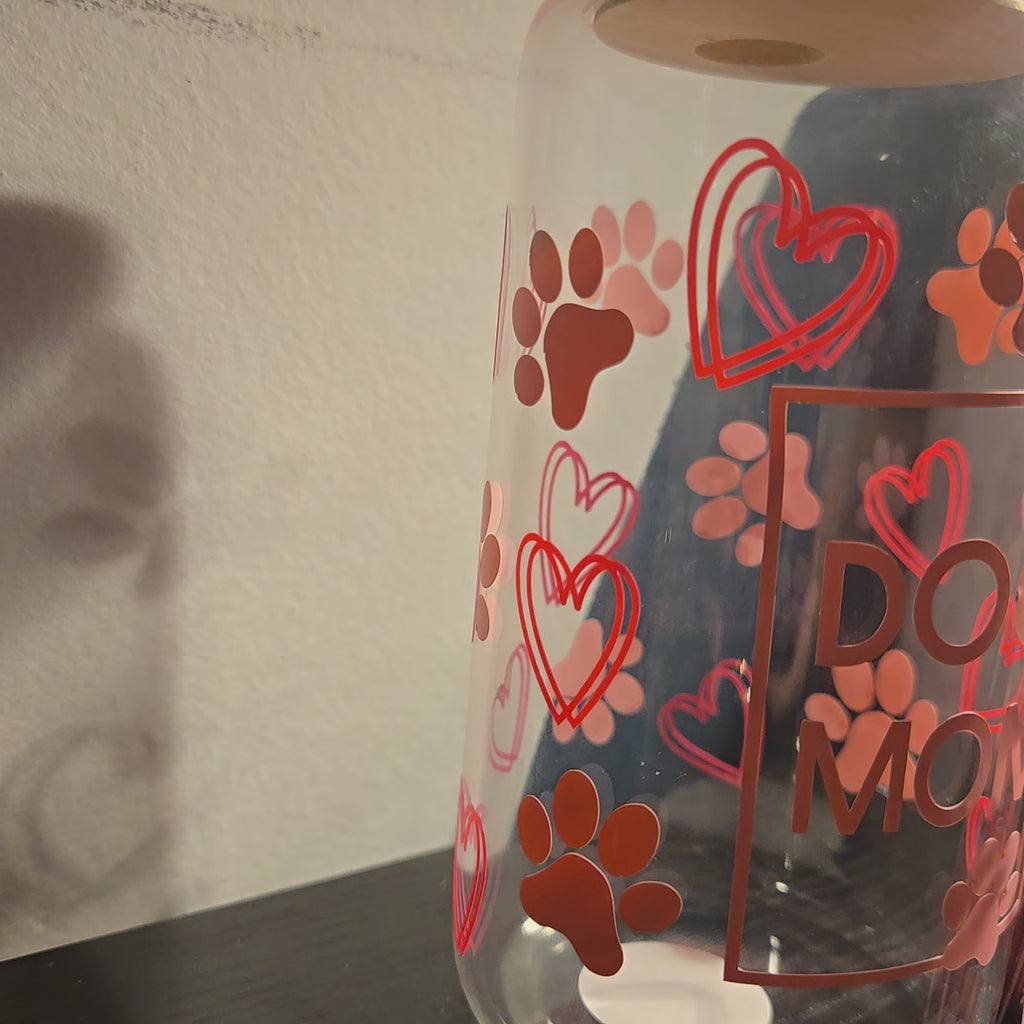 Ensemble verre 16 oz + marque page acrylique - Dog Mom rose