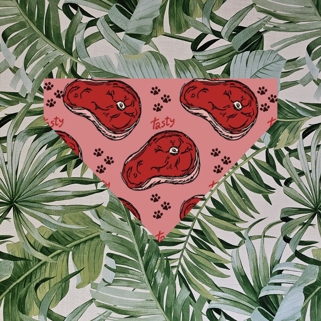 Bandana avec collier pour animaux - Viande rouge, fond rose™