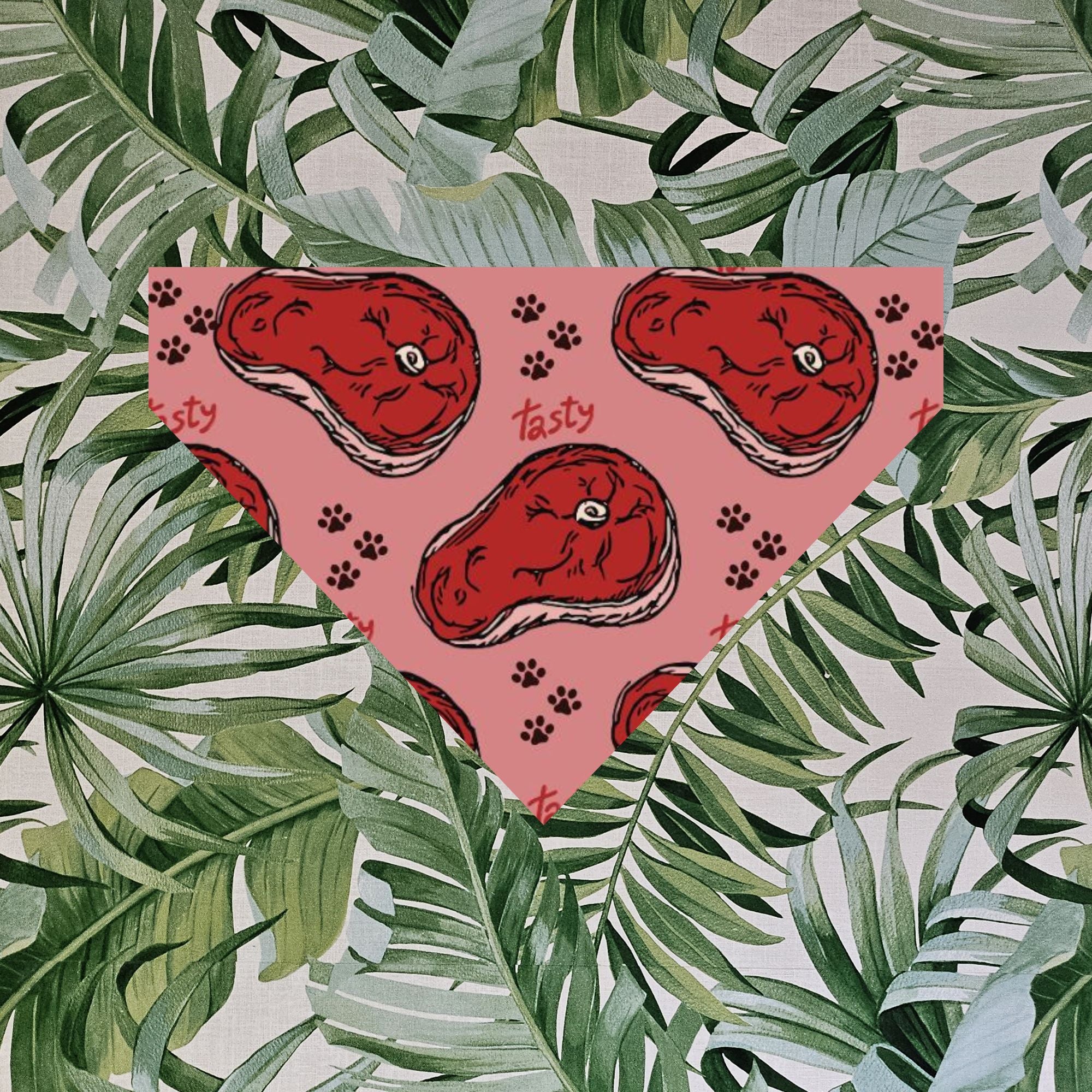 Bandana avec collier pour animaux - Viande rouge, fond rose™